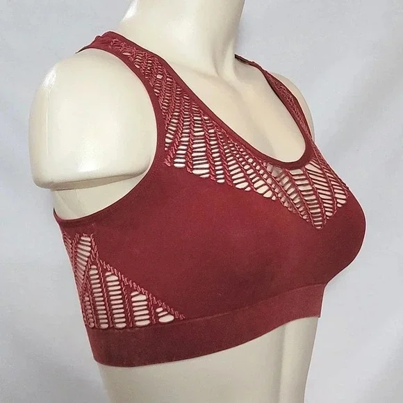 SMALL Xhilaration Seamless Macrame Acid Wash Bralette Scarlet Mystery Red NWT - Picture 2 of 6